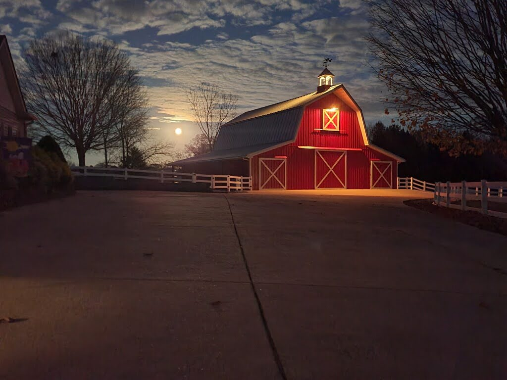 Finished roofline with cupola at twilight